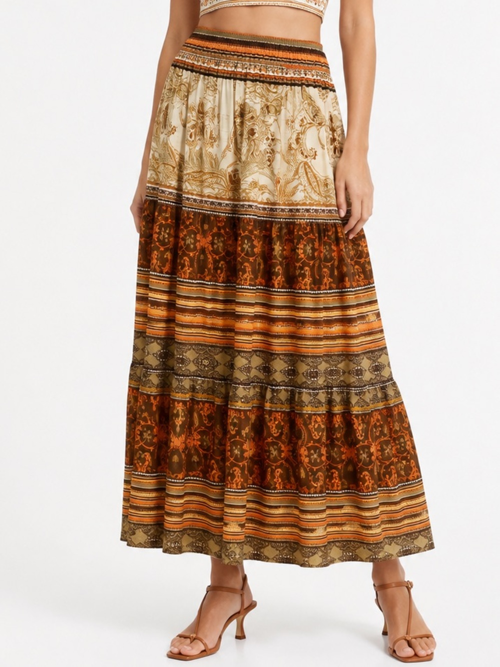 Moon River Boho Paisley Tiered Maxi Skirt – Size Medium